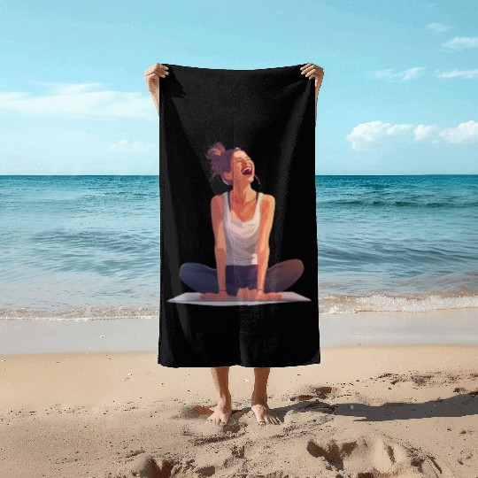 Joyful Yoga Moment Meditation Pose Beach Towels