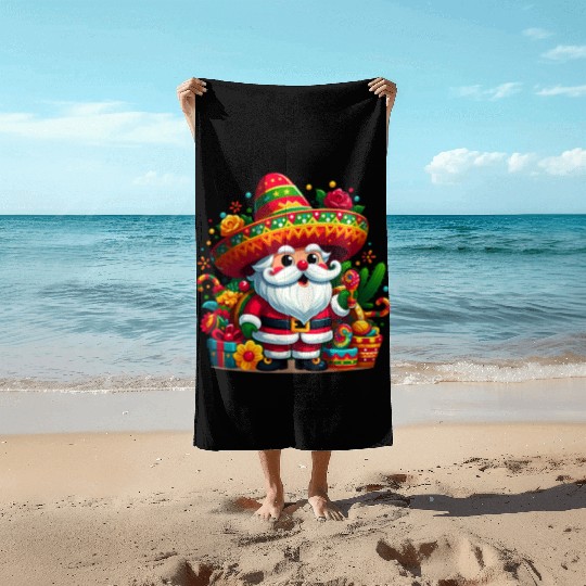 Cinco de Mayo Santa Claus Beach Towels
