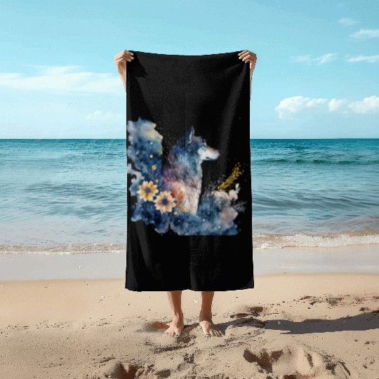 Wolf Print, Cosmic Wolves, Animal Print, Cosmos Beach Towels