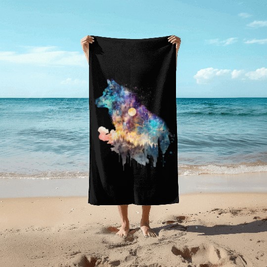 Wolf Print, Cosmic Wolves, Animal Print, Cosmos Beach Towels