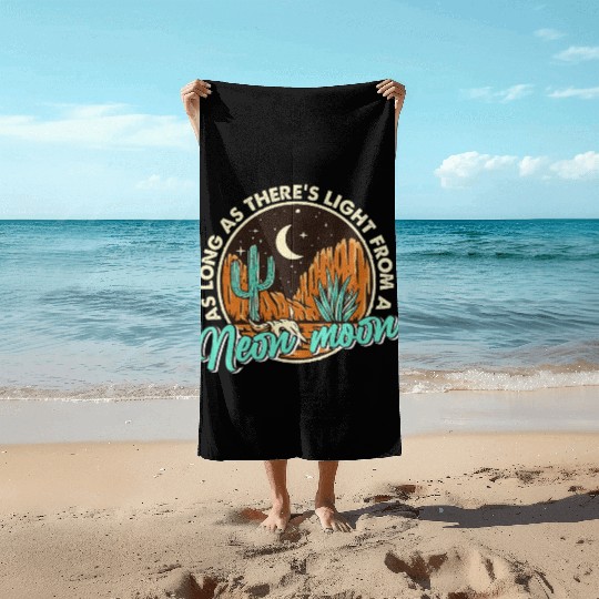 Neon Moon Cactus Country Mountain Vintage Retro Beach Towels