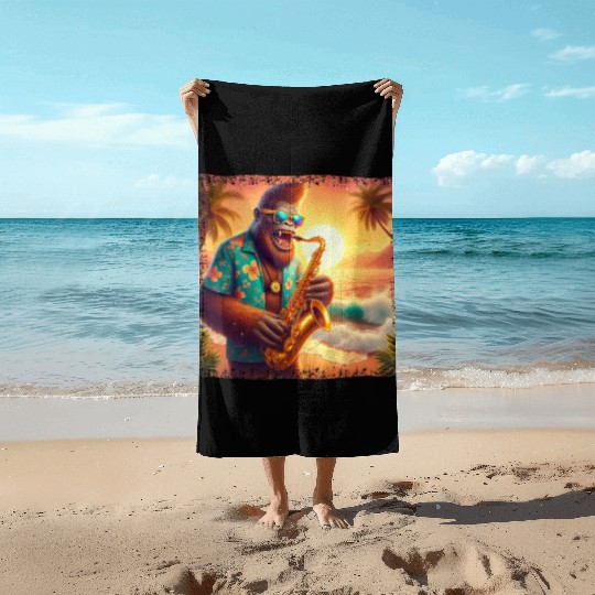 Bigfoot Saxophone Vacation Sunset Beach Towels