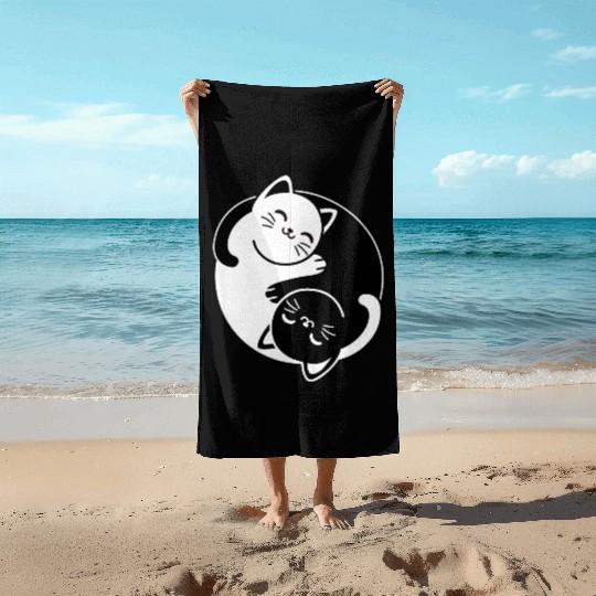 Yin and Yang Cats Beach Towels