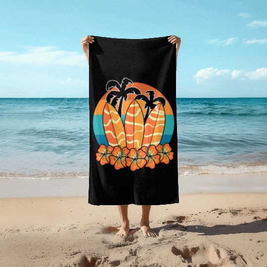 Surfboard With Palm Trees Watersports Lover Beach Towels