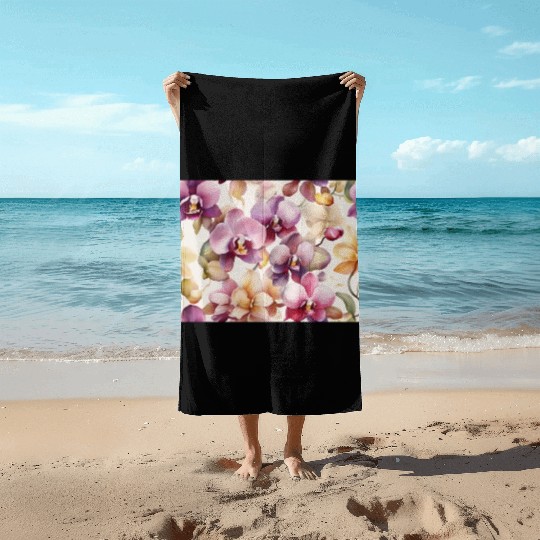 Sweet Watercolor Orchid Art Beach Towels