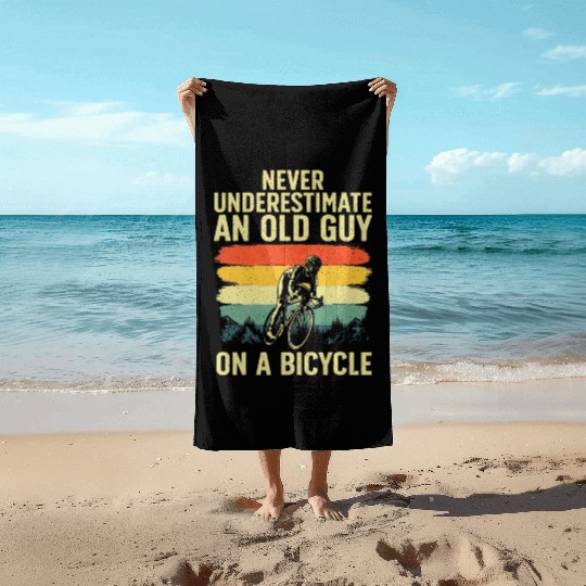 Cool Cycling Art For Men Grandpa Bicycle Riding Beach Towels
