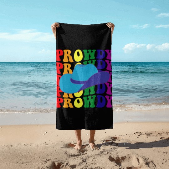 Prowdy Gay Lesbian Howdy Cowboy LGBTQ Pride Groovy Beach Towels