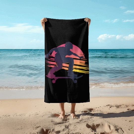 Sunset Skateboarder Urban Vibes Beach Towels