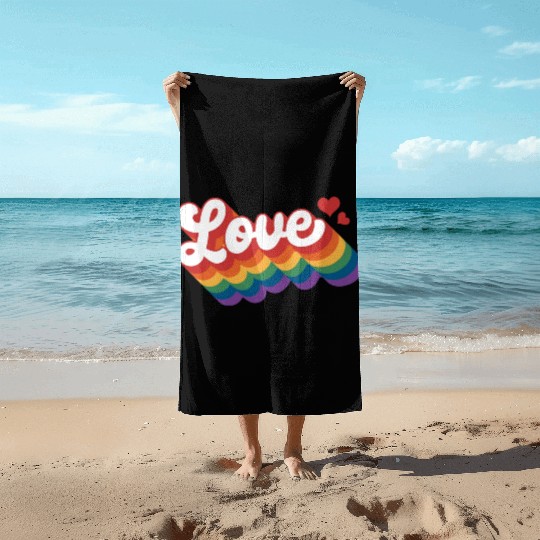 Love with hearts Pride Rainbow Flag Beach Towels