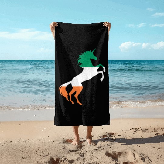 Unicorn Ireland Flag Beach Towels Magical Unicorn Irish