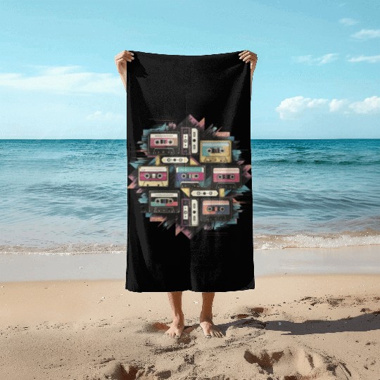 80s Retro Cassette Classic Cassette Tape for a Beach Towels