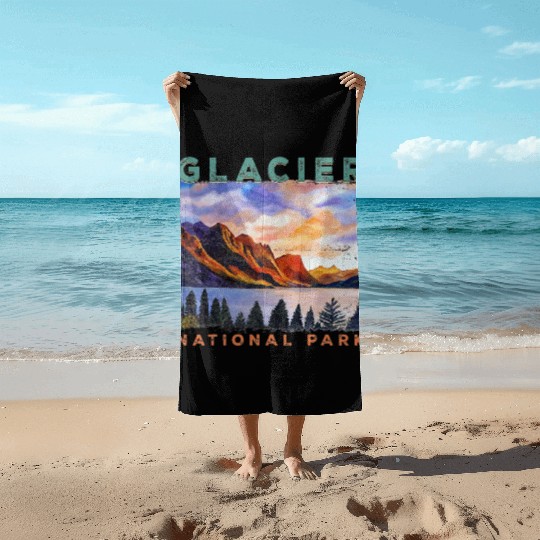 Glacier National Park Retro US Montana Parks Beach Towels
