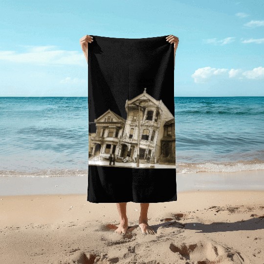 San Francisco 1906 Earthquake Illustration URM Beach Towels