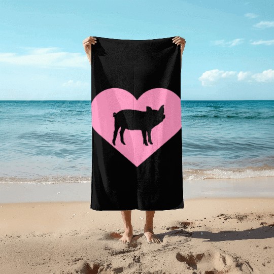 I Love Pigs pig heart piggy piglet silhouette Beach Towels