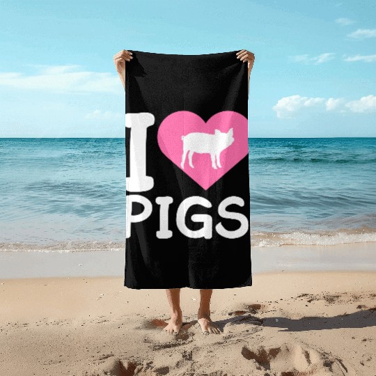 I Love Pigs pig heart piggy piglet silhouette Beach Towels