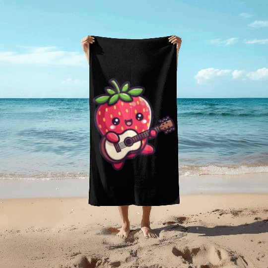 cute strawberry with guitar Beach Towels