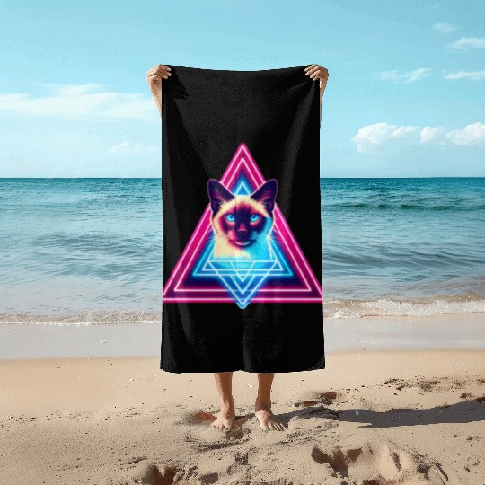 Siamese cat in the 80s style triangle Beach Towels