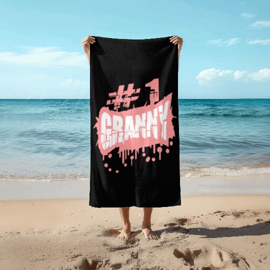 Number 1 Hashtag One First Time Grandma Granny Beach Towels