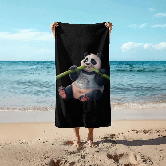 Panda Paradise: Serene Panda Enjoying a Bamboo Fea Beach Towels