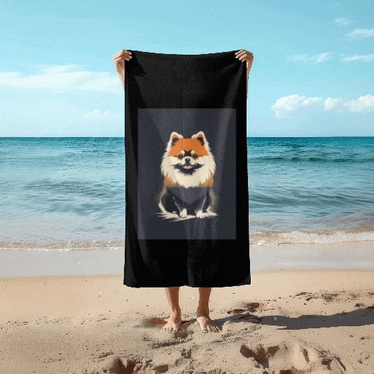 Pomeranian Dog 2 - Japanese Old Vintage Beach Towels