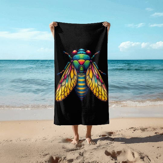 Colorful Cicada Insect Great Eastern Brood Cicada Beach Towels