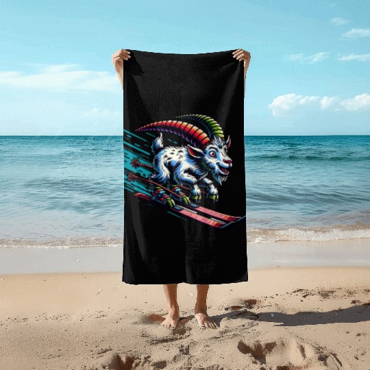 Goat Skiing Downhill Winter Sports Design Beach Towels