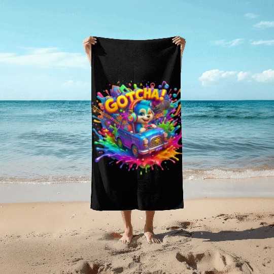 Stellar Cadence: Symphony of Neon Hues - GoTCha! Beach Towels
