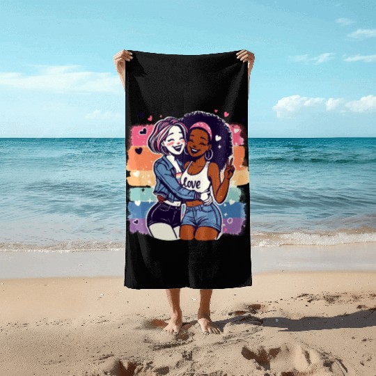 Cute Sapphic Lesbian Whitey Melanin Rainbow Pride Beach Towels