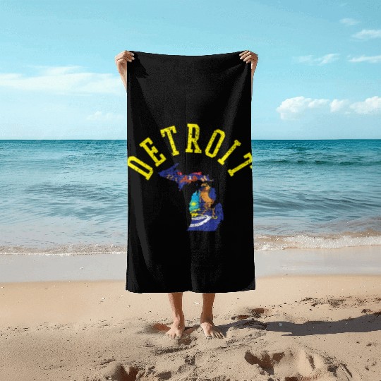 Detroit USA Flag Patriot Design for Proud Locals Beach Towels