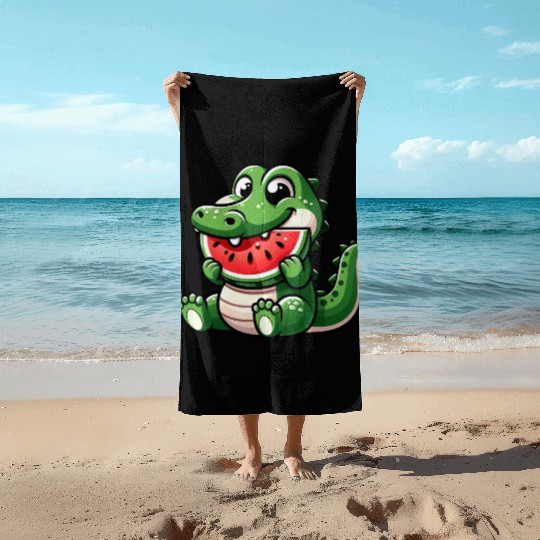 Crocodile With Watermelon Fruity Cute Beach Towels