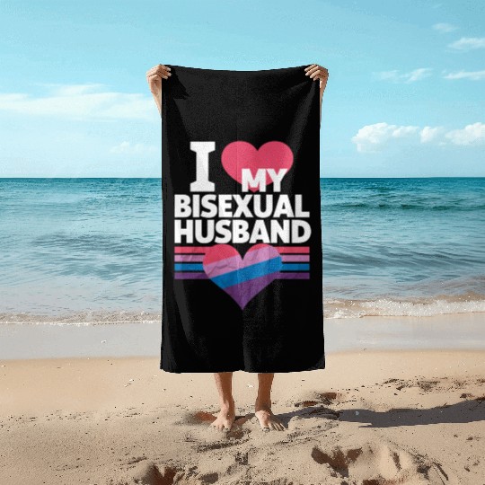 I Love My Bisexual Husband Bi Pride Bisexual Flag Beach Towels