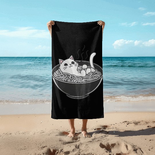 Ramen Cat Kawaii Anime Otaku Bowl Japanese Noodles Beach Towels