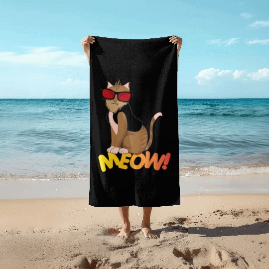 Cat Pose Meow! Beach Towels