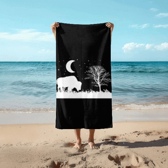 Bison eating Grass Animal Beach Towels
