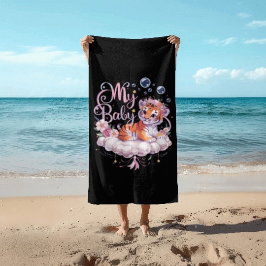Adorable Baby Tiger Floral Cloud Dreamy Artwork Beach Towels