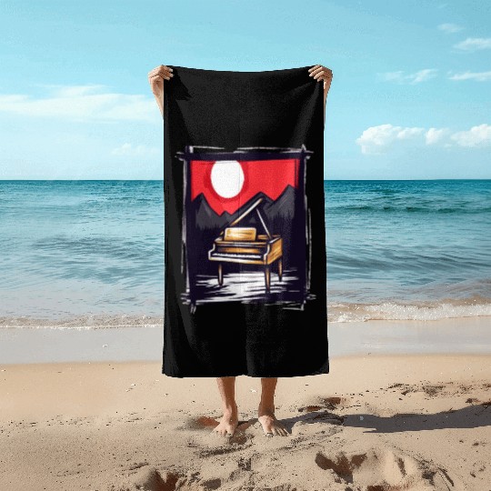 Japan Red Sun & Nature Piano Beach Towels
