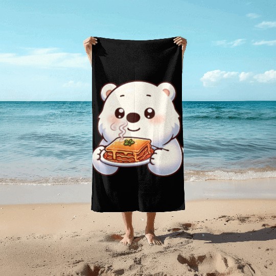Polar Bear Enjoys Italian Lasagna Beach Towels