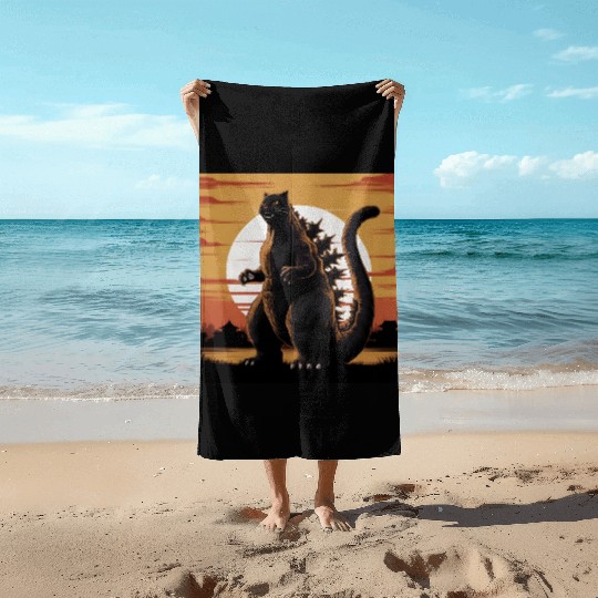 Catzilla Cat Japanese Art Funny Cat Gifts Beach Towels