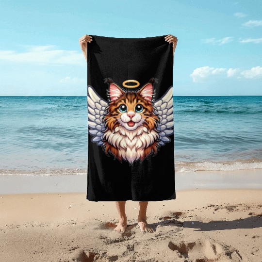 Maine Angel Cat with Wings Beach Towels