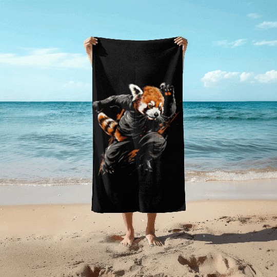 Red panda runs fast Beach Towels