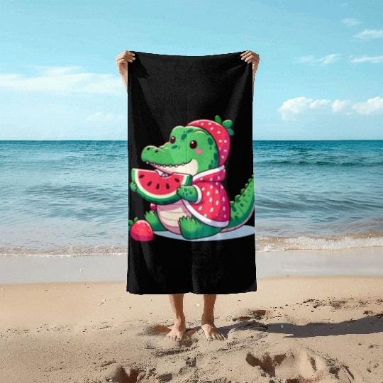 Crocodile in watermelon costume Beach Towels