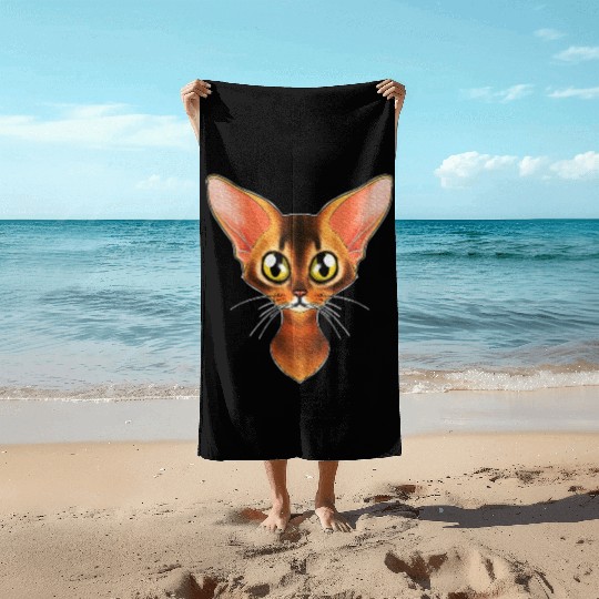 Cat Lover I Cat Face I Abyssinian Cat Beach Towels