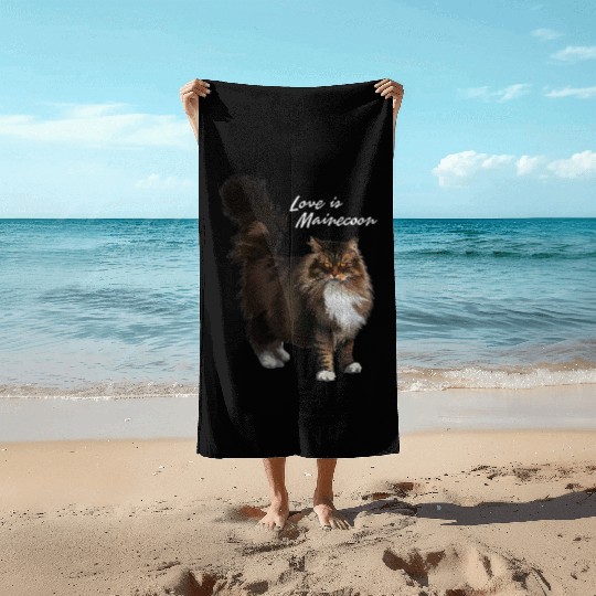 Love is Maine cat Beach Towels