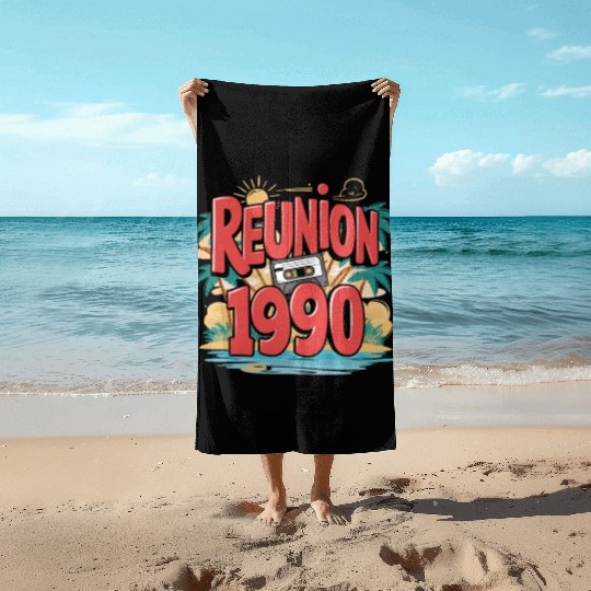 Retro Reunion 1990 Cassette Tape Sunset Beach Beach Towels