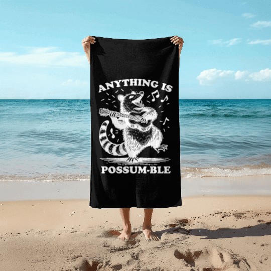 Possum with a guitar Beach Towels