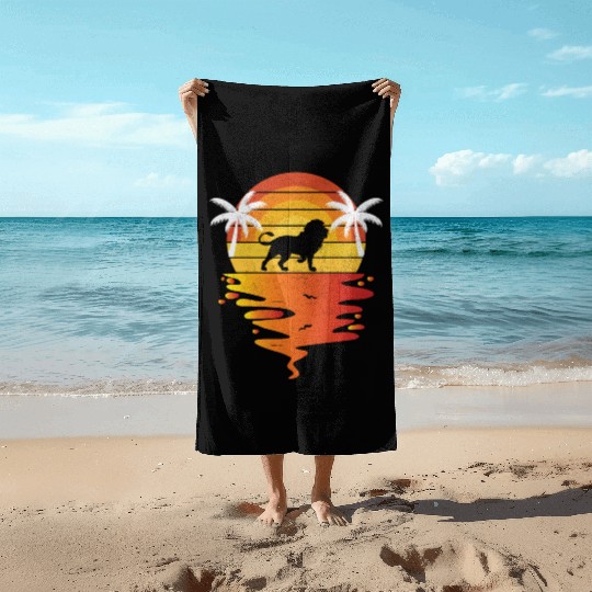 Lion Beach Towels retro sunset 70s vintage zookeeper Lion