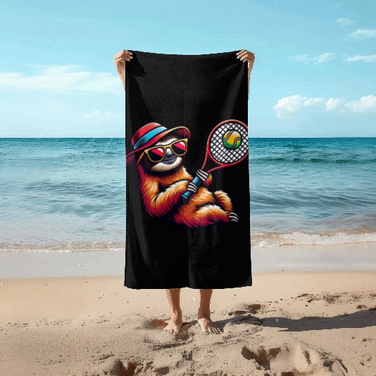 Sloth Tennis Player Cool Sport Design Beach Towels