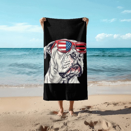 Dogo Argentino dog. 4th of July and memorial day Beach Towels