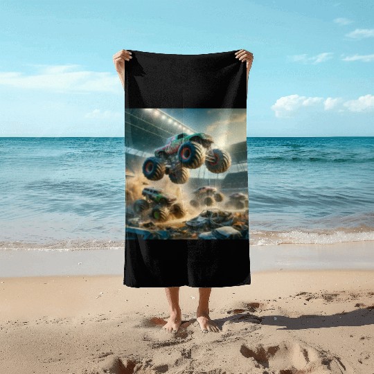 Monster Madness Monster Trucks Beach Towels
