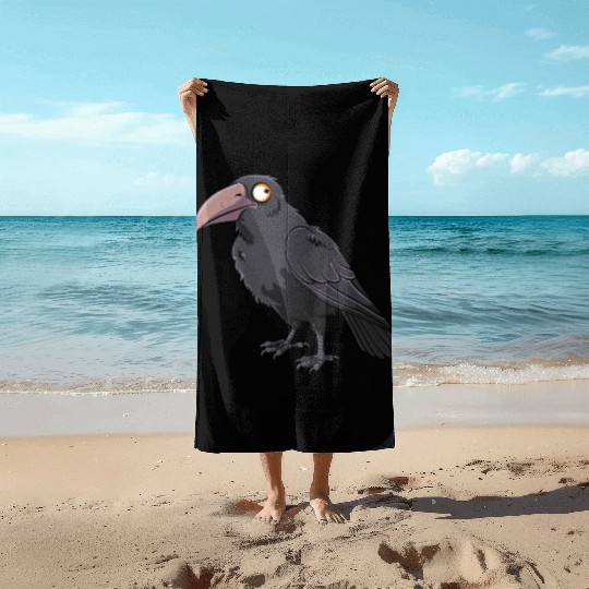 Majestic Raven with Orange Eyes Beach Towels